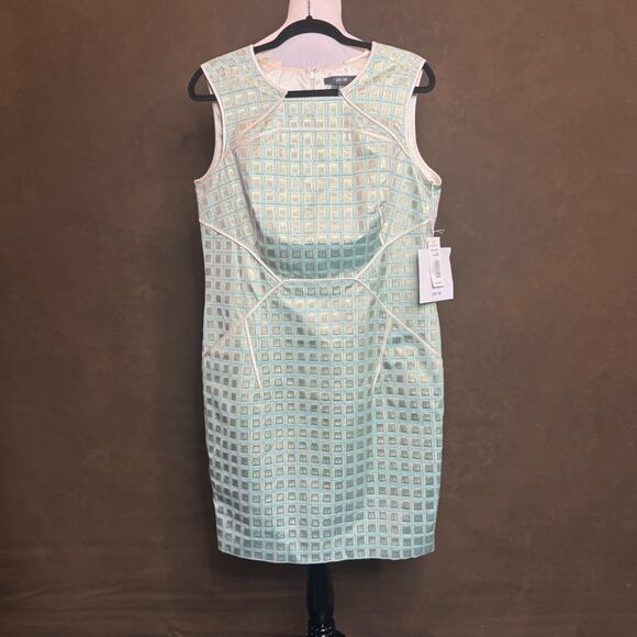 Per Se by Carlisle Metallic Aqua Sheath Dress NWT $625 Size 12 Modern Luxury - Picture 2 of 12